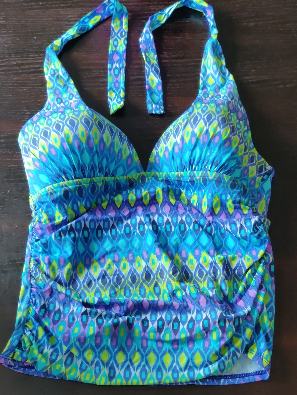 La Blanca Blue and Teal Patterned Girls' Tankini Top